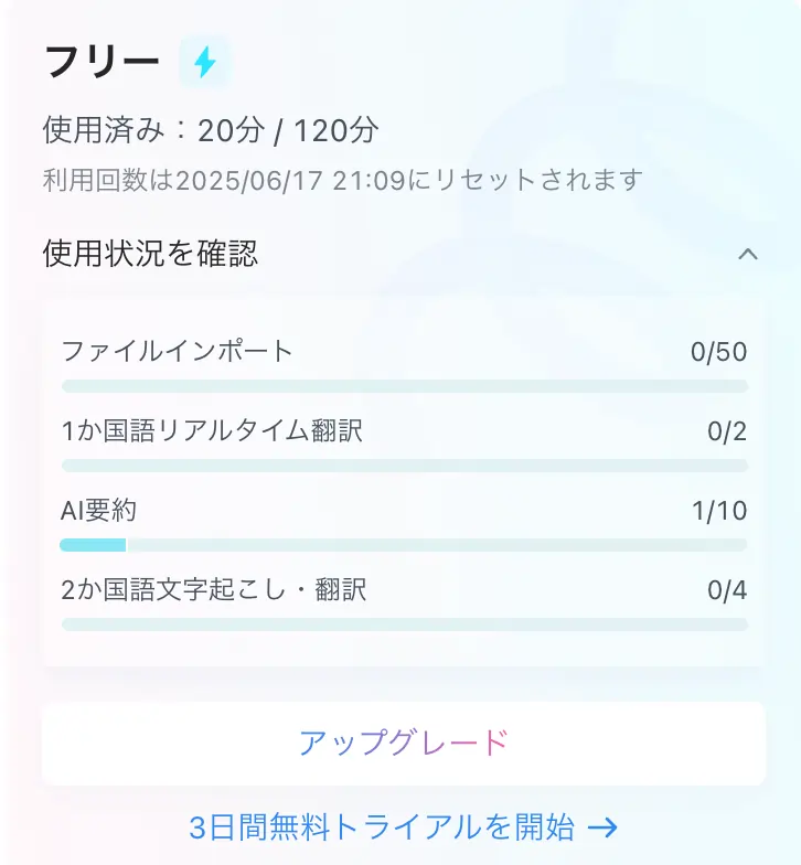 フリープランの利用状況