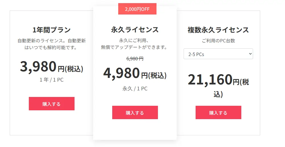 DVD Memoryの価格プラン